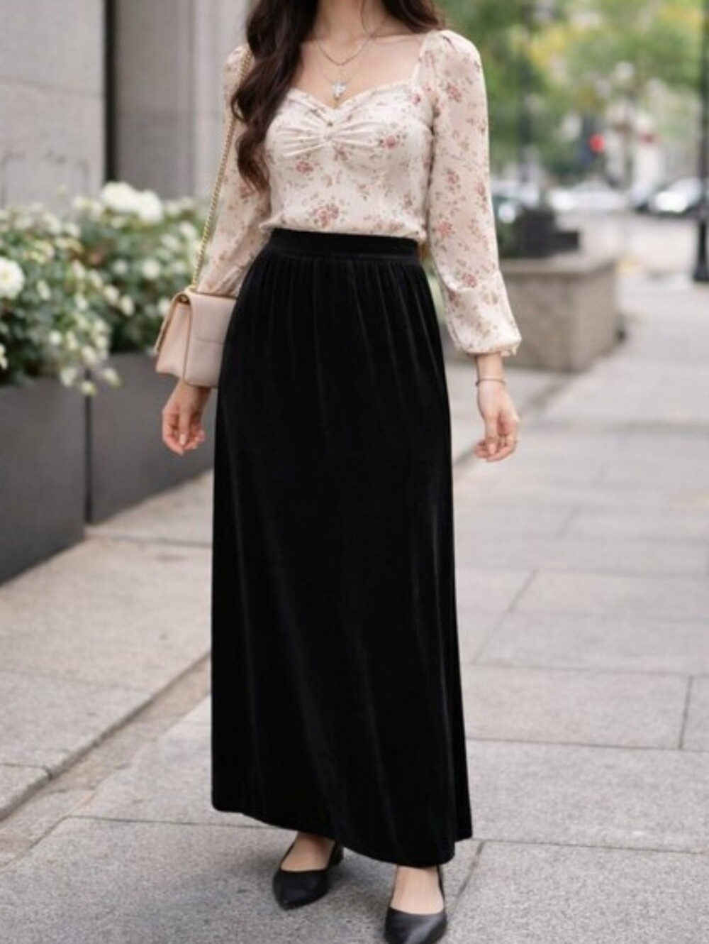 Vintage 90s T.R. Bentley Black Velvet Maxi Skirt Whimsygoth Cottagecore Small